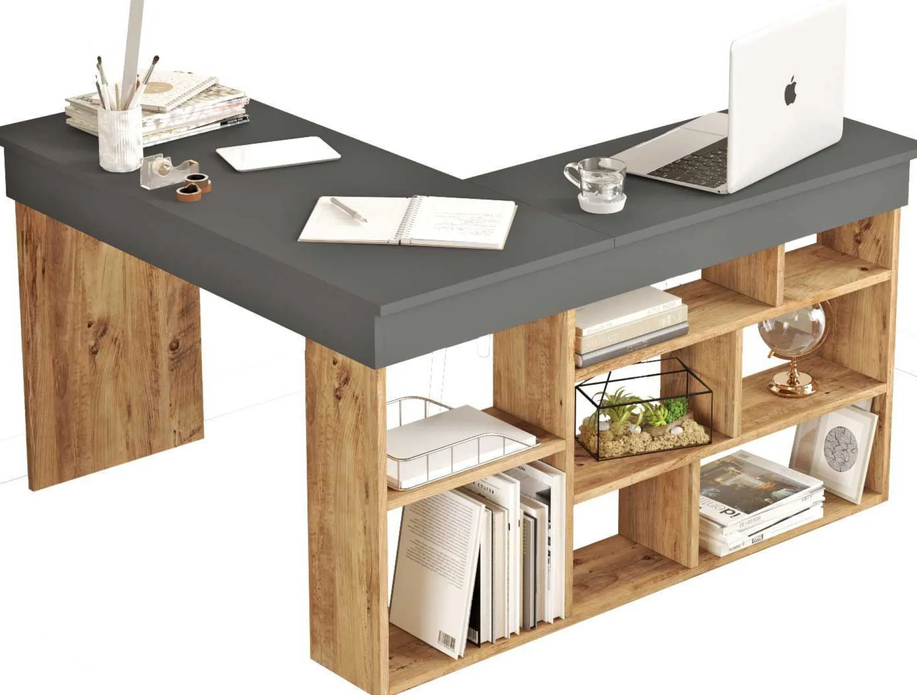CT5 Schreibtisch | 100 % MELAMIN | Atlantische Kiefer, Anthrazit