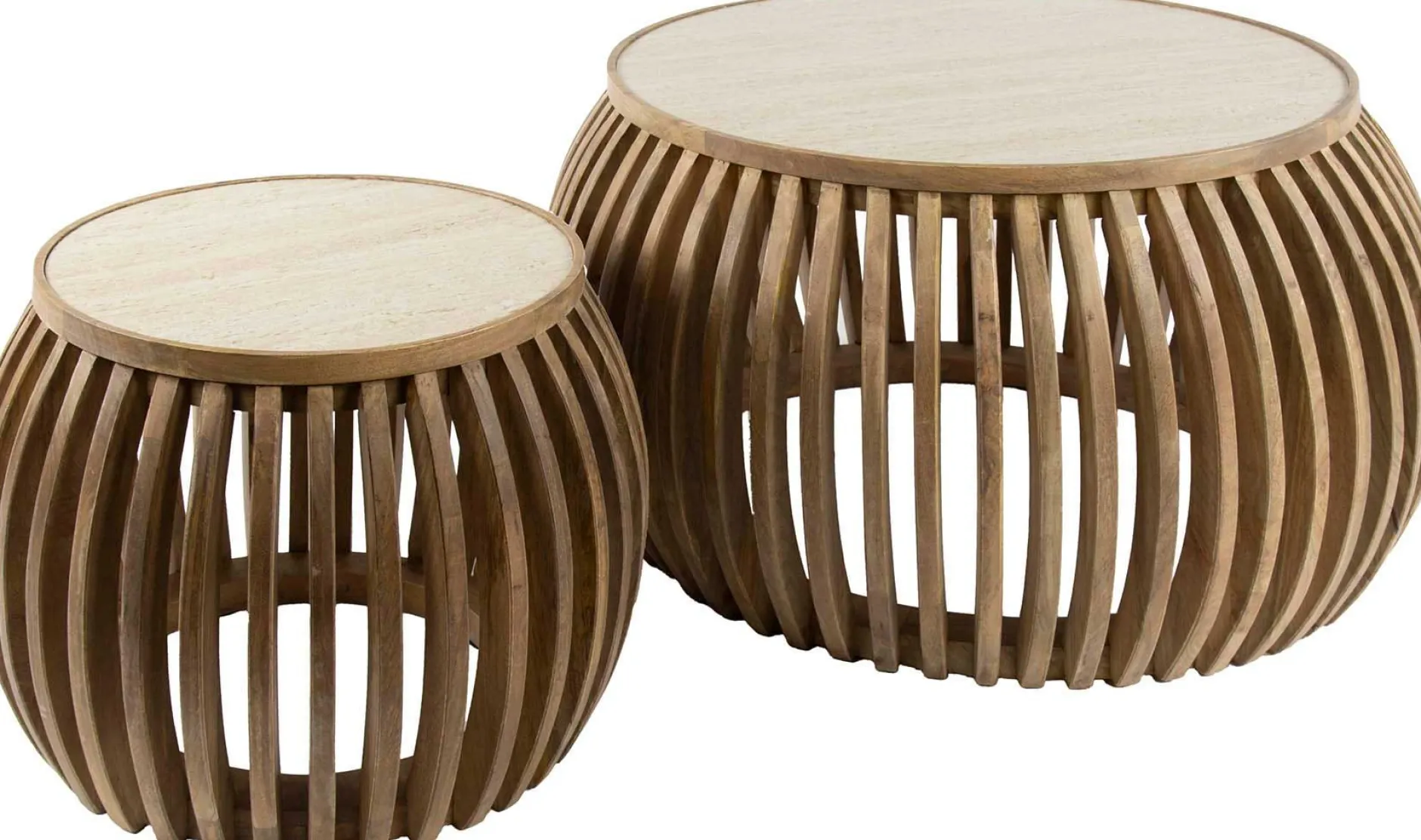 Curve Nuovo Travertin Couchtisch-Set - Massivholz Mango