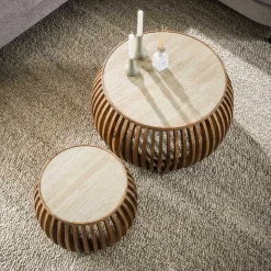 Curve Nuovo Travertin Couchtisch-Set - Massivholz Mango