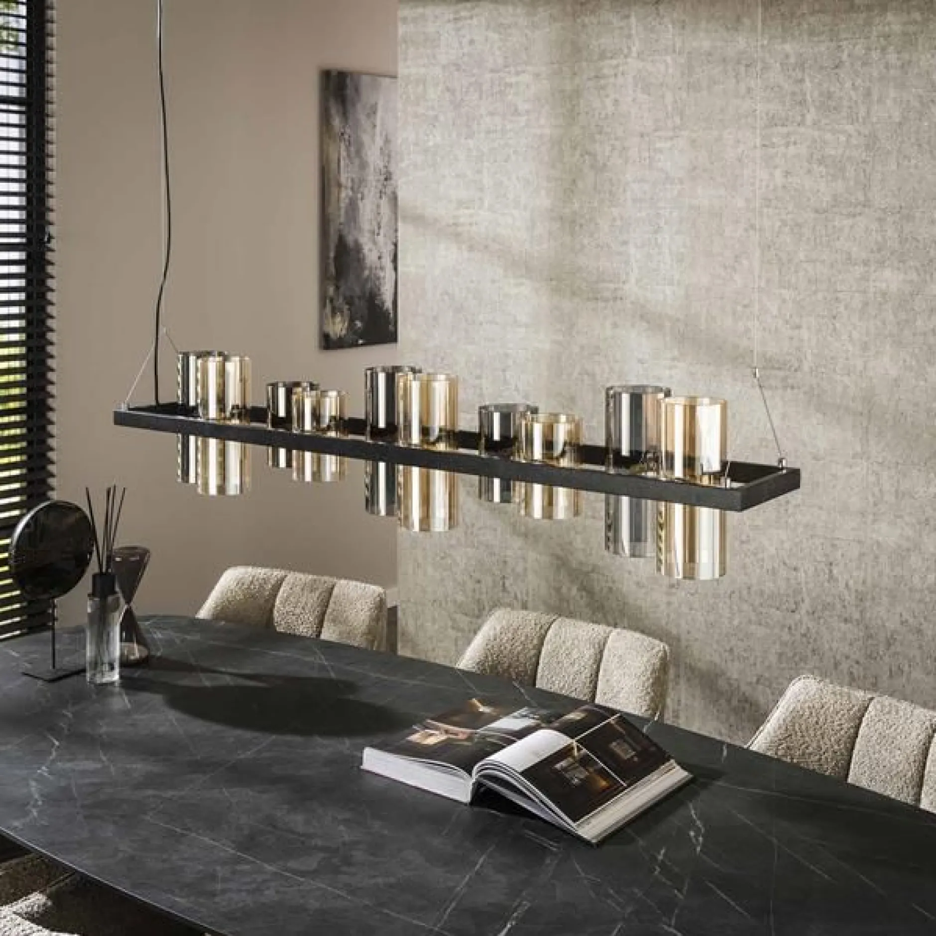 Cylian Pendelleuchte 130 cm-amber/chromes Glas