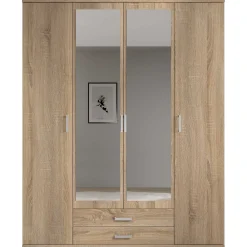 Daniela 160cm Kleiderschrank mit 4 Türen 2 Schubladen und Spiegel - Eiche