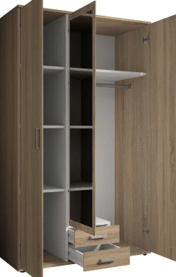 Daniela 120cm Kleiderschrank mit 3 Türen 2 Schubladen und Spiegel - Eiche
