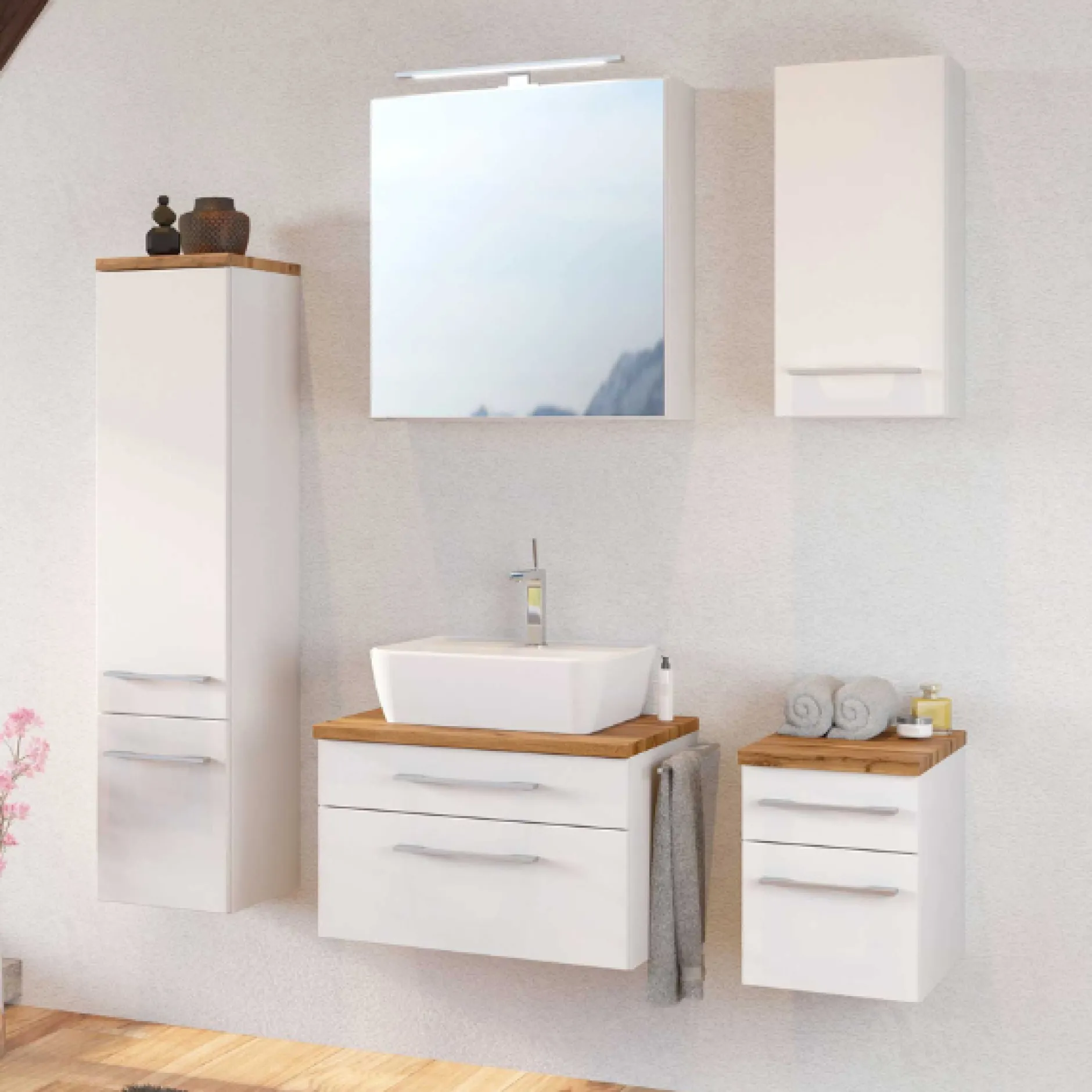 DasaBadezimmer : Säulenschrank, Spiegelschrank, Waschtischschrank, Hängeschränke - weiß