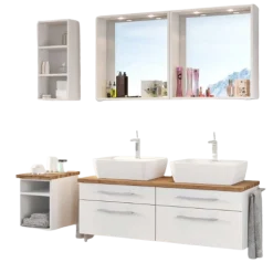 DasaBadezimmer : Wandregale, 2x Spiegel, Waschbeckenschrank - weiß