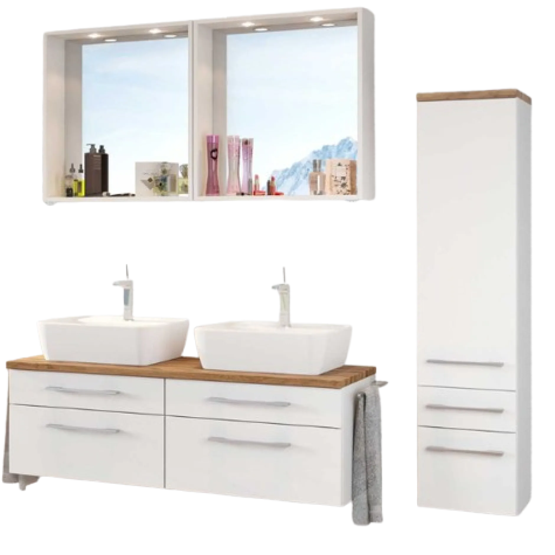DasaBadezimmer : 2xs Spiegel, Waschbeckenschrank, Säulenschrank - weiß