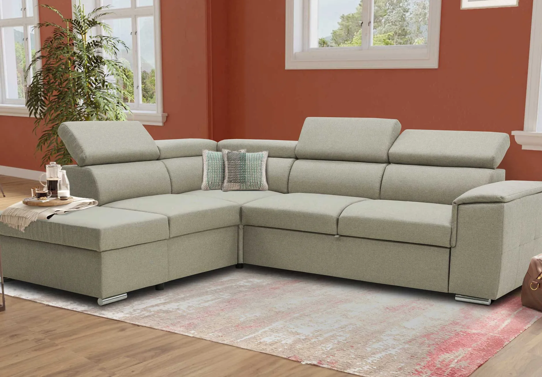 Daytona Ecksofa links - verstellbare Rückenlehnen - beige