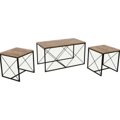 Defne Couchtisch-Set | 100 % MELAMIN | Atlantische Kiefer, Schwarz