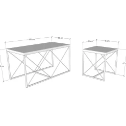 Defne Couchtisch-Set | 100 % MELAMIN | Atlantische Kiefer, Schwarz