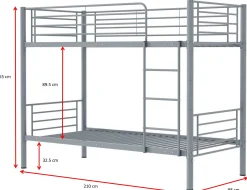 Dixie Etagenbett 90x200cm - Metall - matt grau