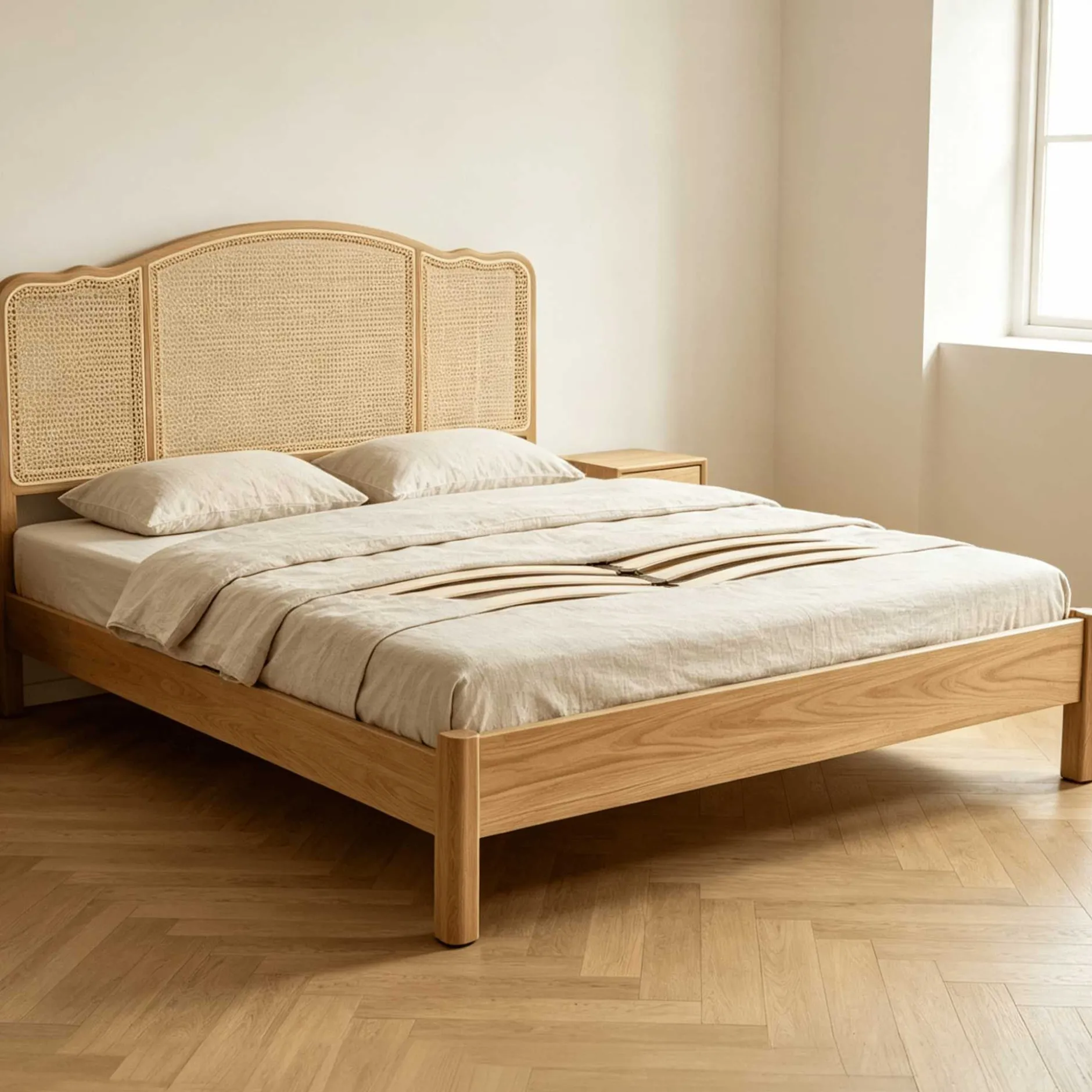 Doppelbet Prestige - 160x200cm - mit Lattenrost - Eichenholz/Rattan