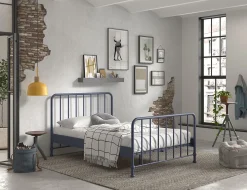 Doppelbett Bronxx Metall 140x200 - matt blau denim