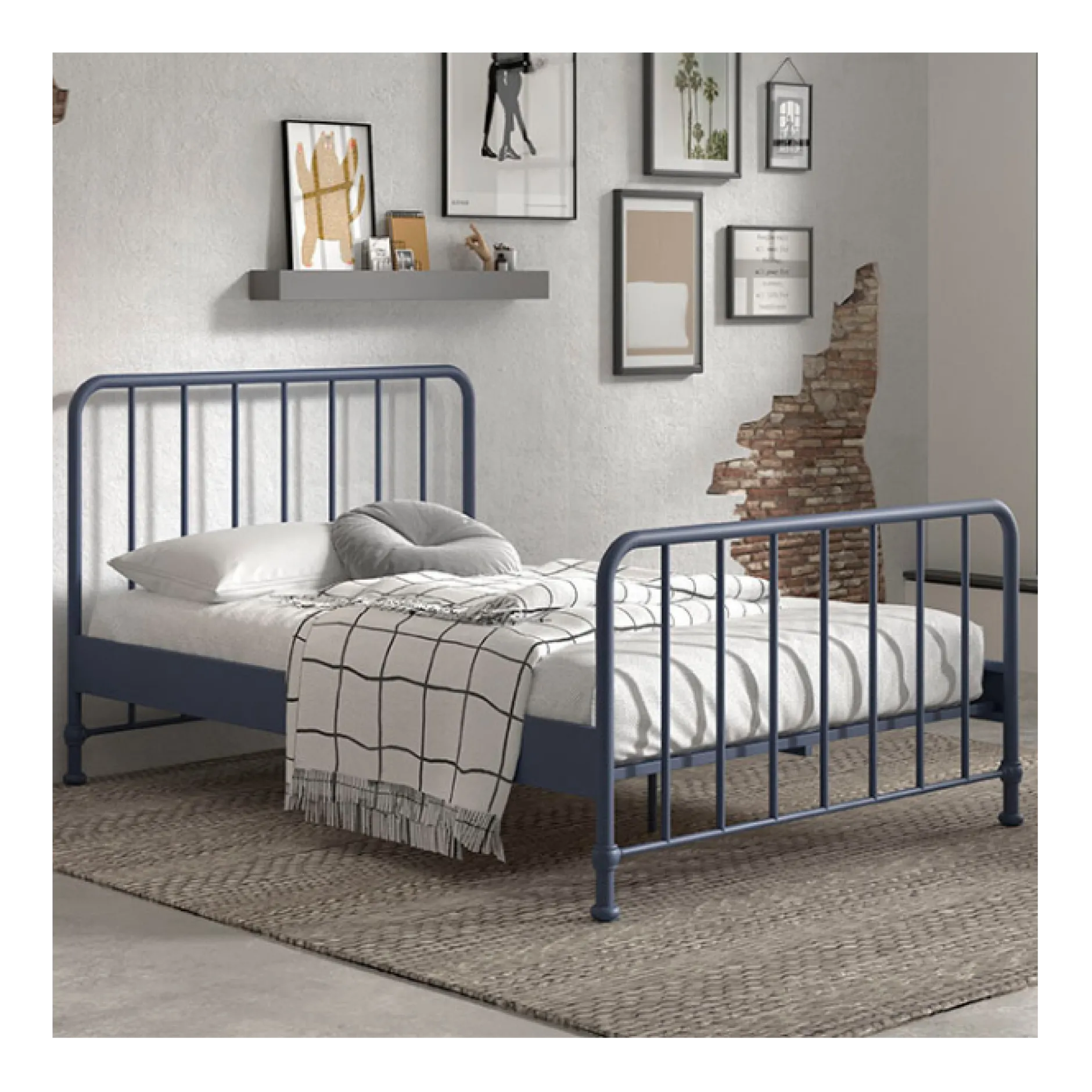 Doppelbett Bronxx Metall 140x200 - matt blau denim