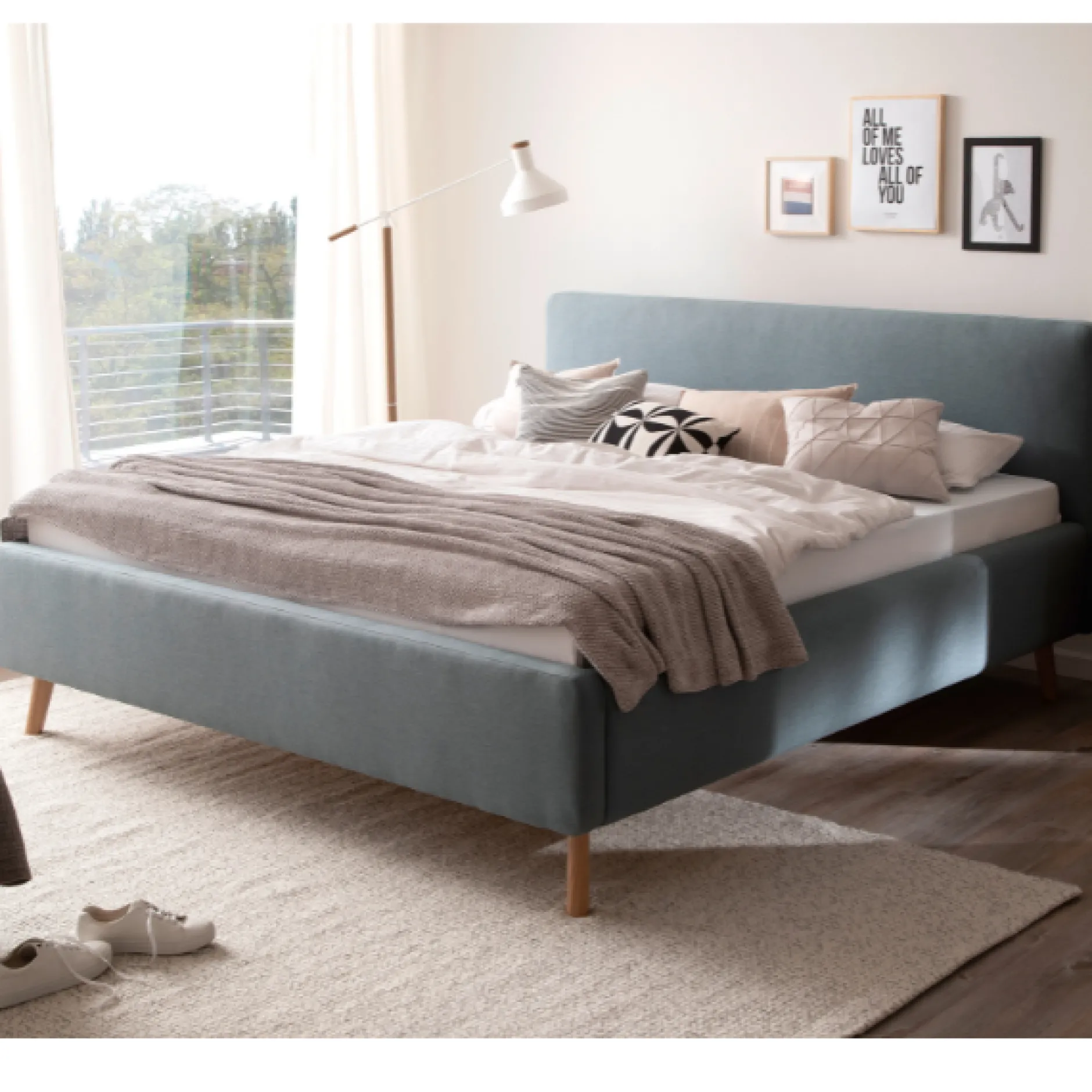 Doppelbett Cézanne 180x200cm mit Stauraum - eisblau