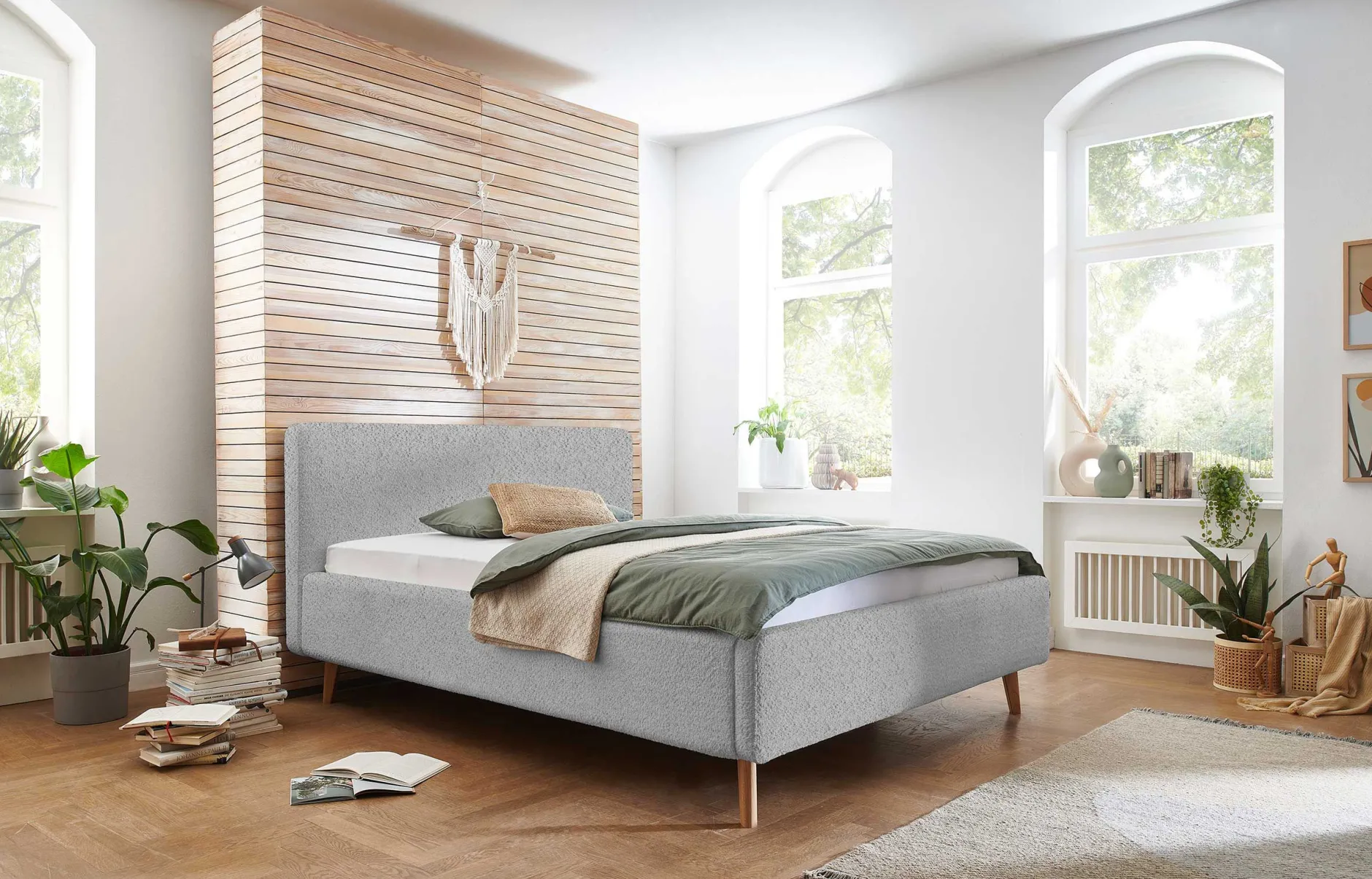 Doppelbett Dalila 160x200cm Teddy Stoff - grau