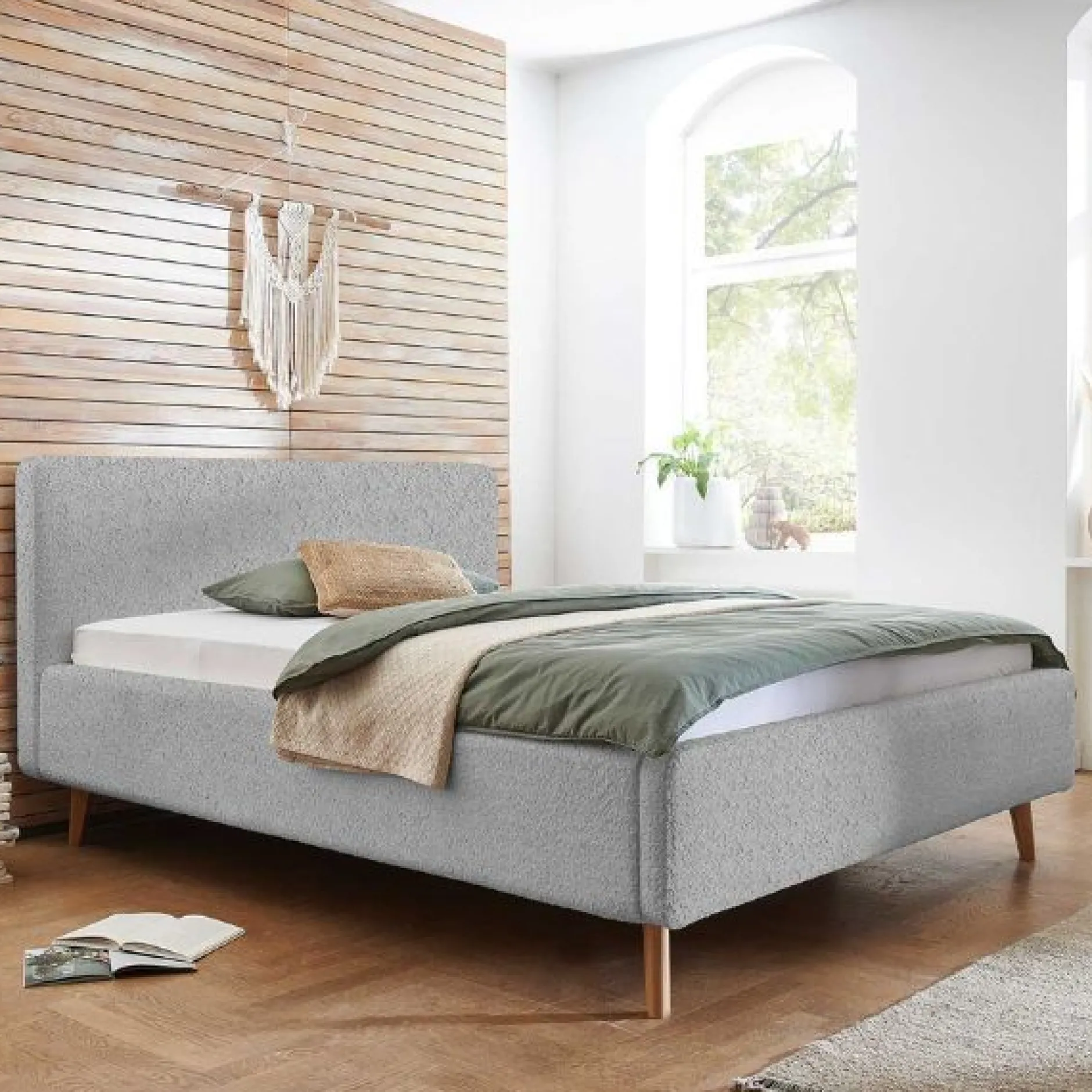 Doppelbett Dalila 160x200cm Teddy-Stoff mit Stauraum - grau