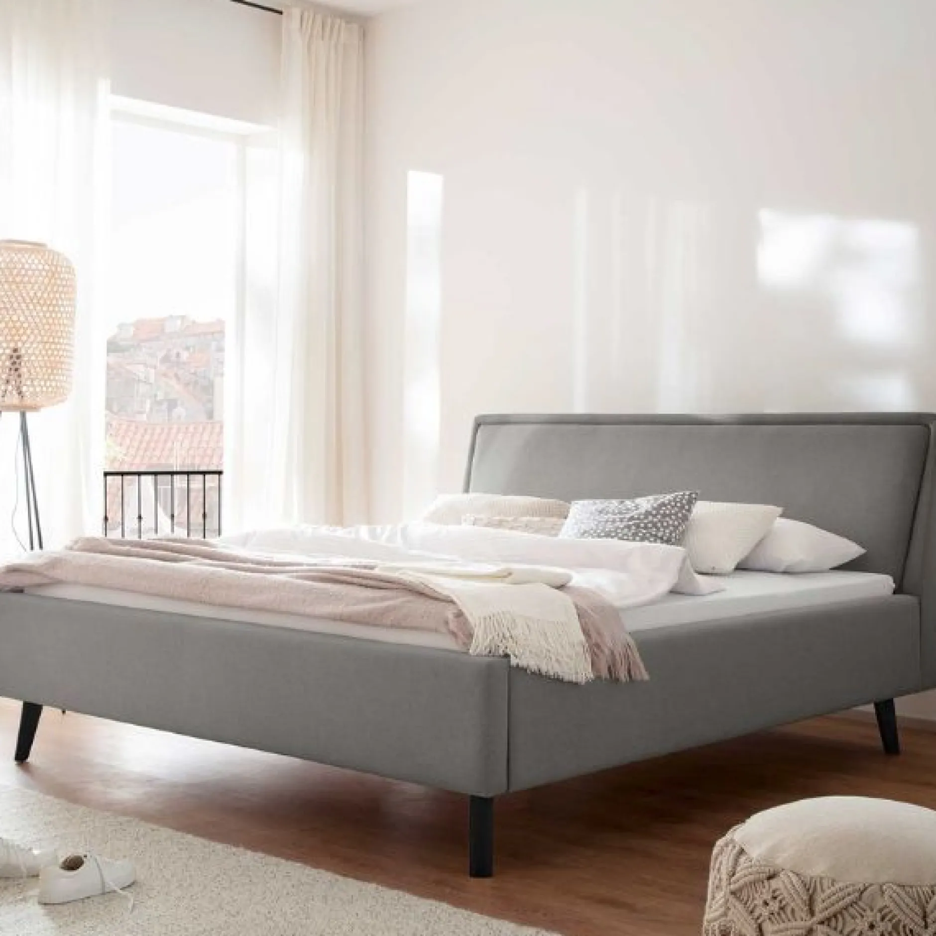 Doppelbett Estee 180x200cm - hellgrau/schwarz
