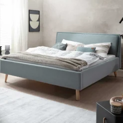 Doppelbett Estee 160x200cm mit Stauraum - Eisblau/Eiche