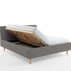 Doppelbett Estee 160x200cm mit Stauraum - hellgrau/Eiche