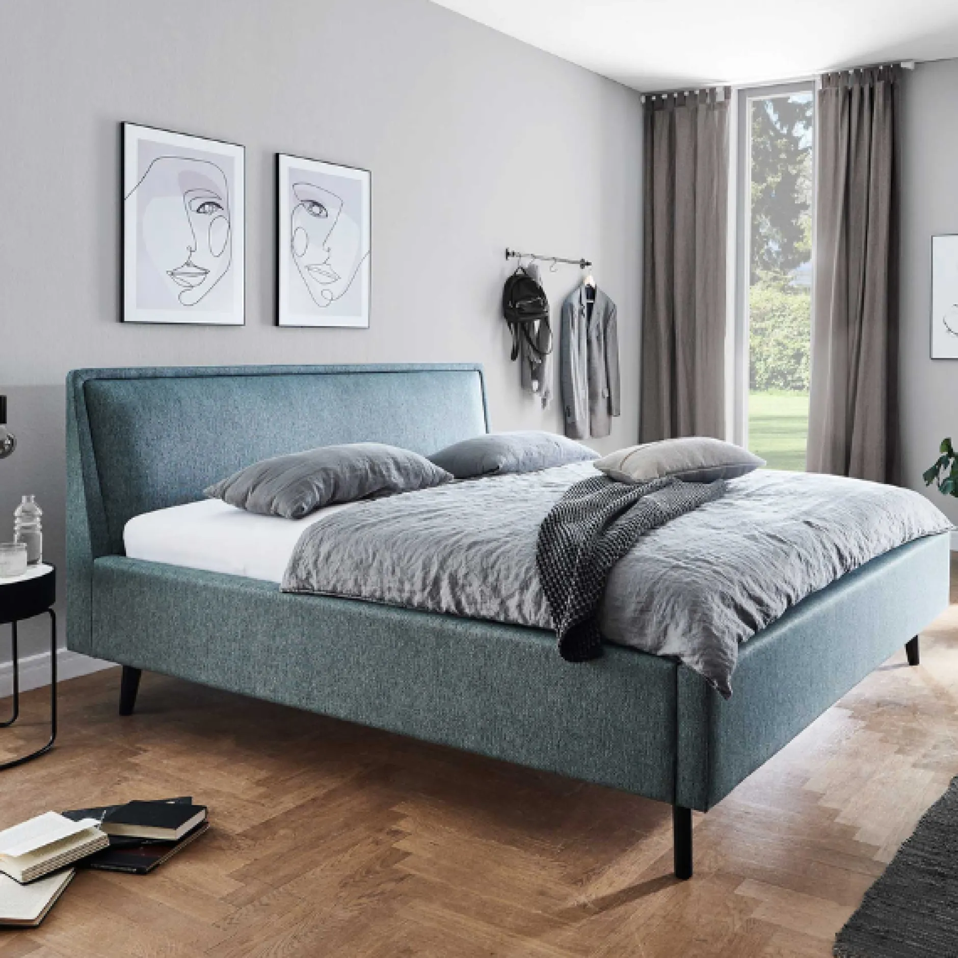 Doppelbett Estee 180x200 mit Stauraum - blau/schwarz