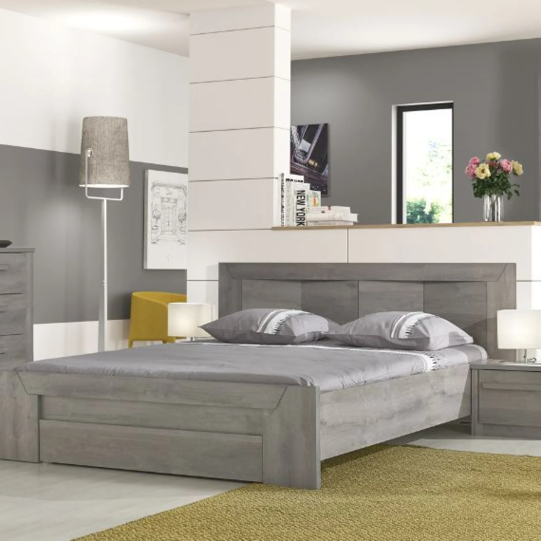 Doppelbett Hayden mit Schublade 140x200 - Eiche hellgrau