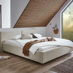 Doppelbett Kubrik 180x200cm mit Stauraum Rippe Samt - beige