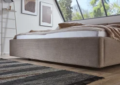 Doppelbett Kubrik 180x200cm mit Stauraum und Matratze - taupefarbener gerippter Samt