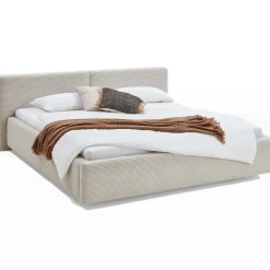 Doppelbett Kubrik 180x200cm mit Stauraum und Matratze - beige gerippter Samt