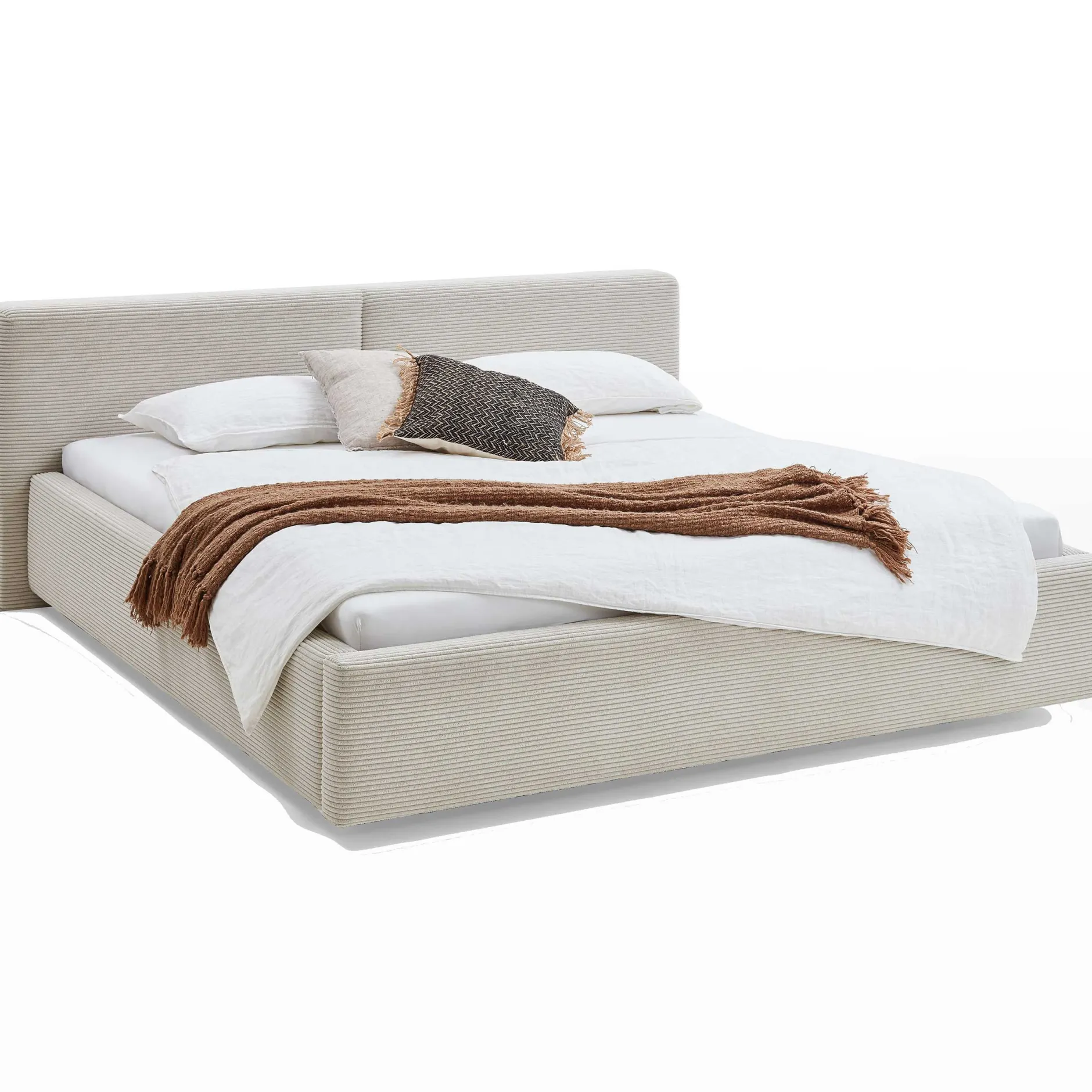 Doppelbett Kubrik 180x200cm mit Stauraum und Matratze - beige gerippter Samt