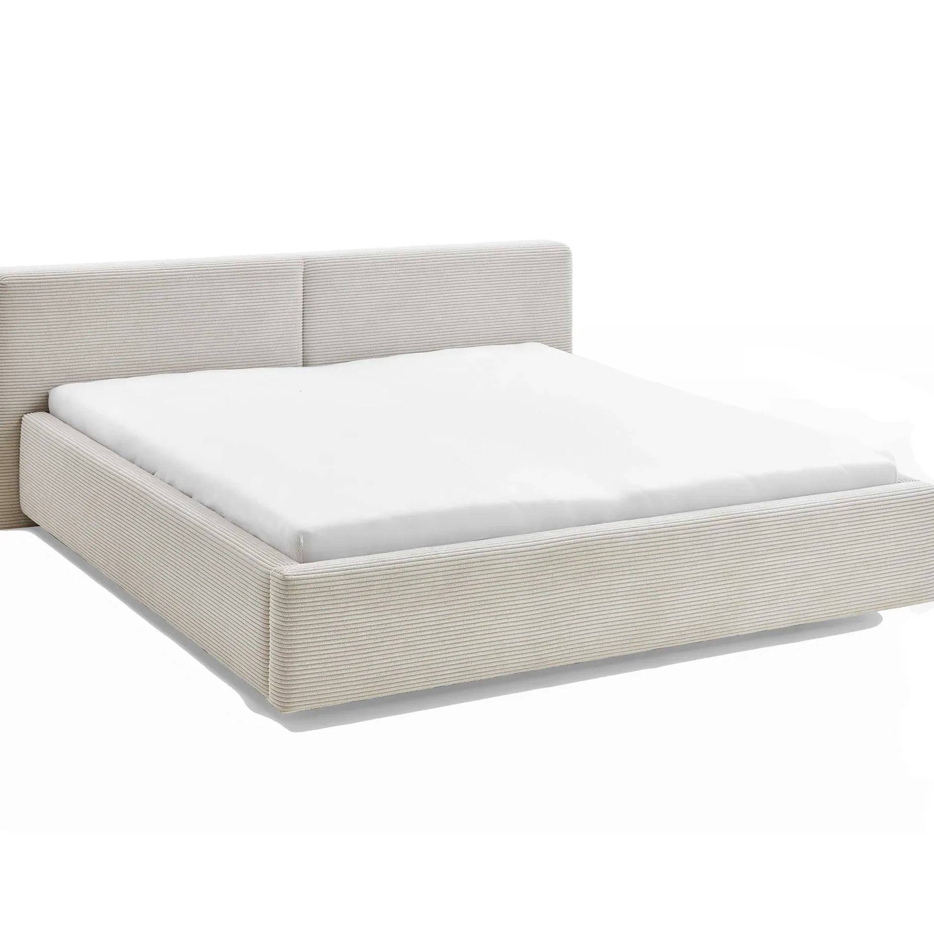 Doppelbett Kubrik 180x200cm mit Stauraum und Matratze - beige gerippter Samt