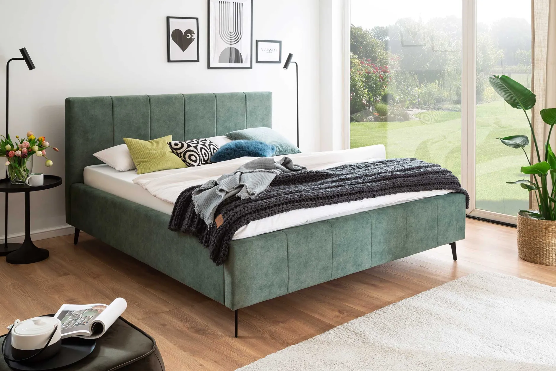 Doppelbett Lizzie 160x200cm mit Stauraum - grün