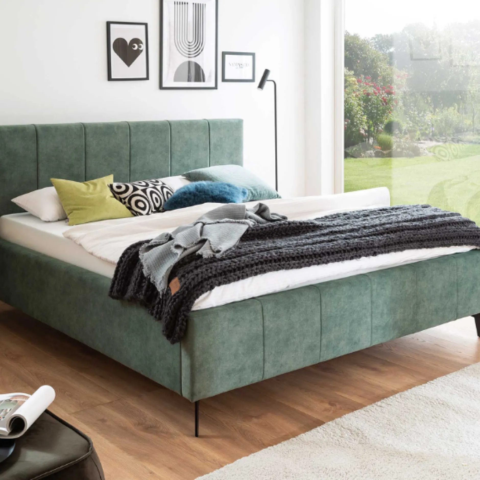 Doppelbett Lizzie 180x200cm mit Stauraum - grün