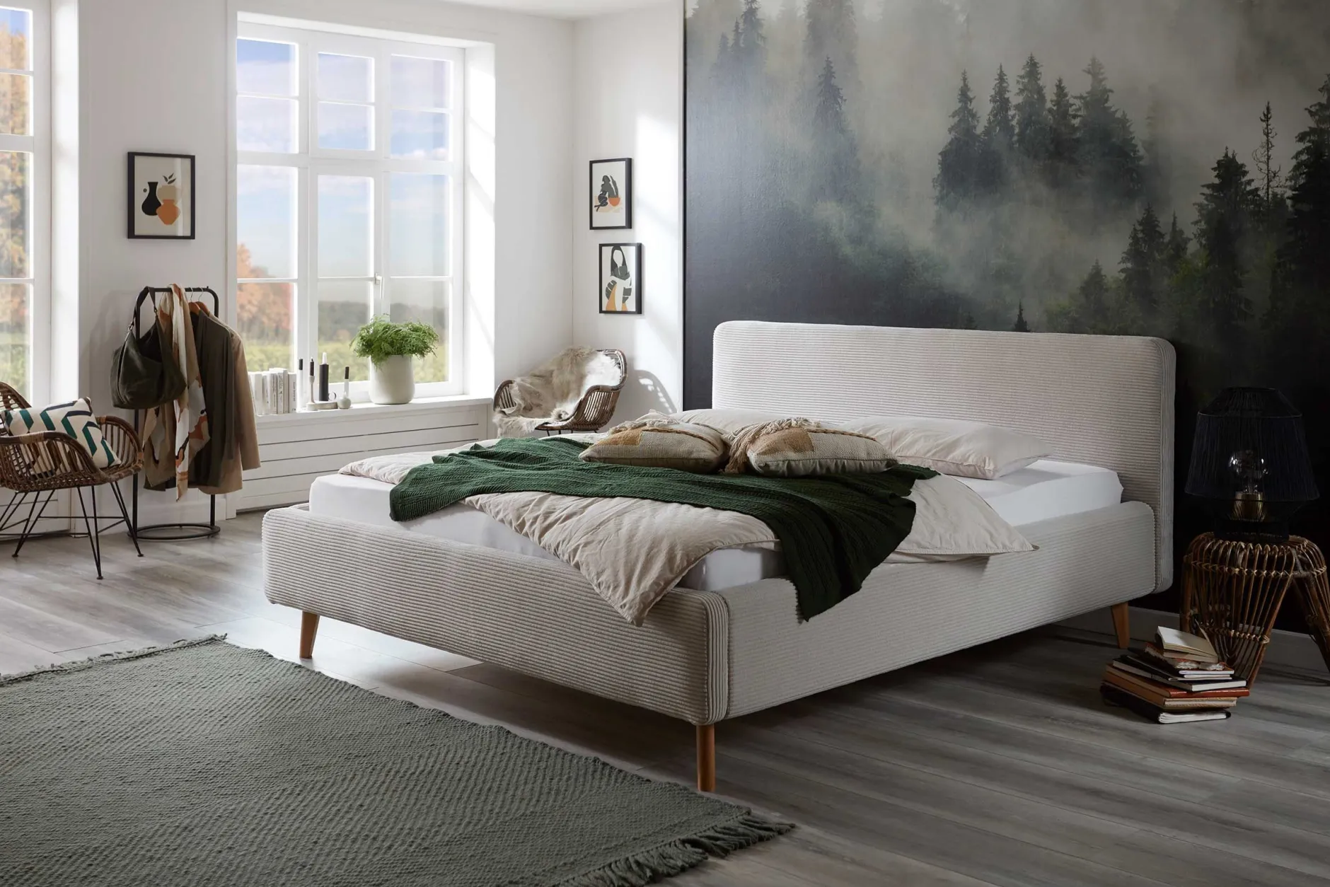 Doppelbett Madras 180x200cm Rippensamt - beige