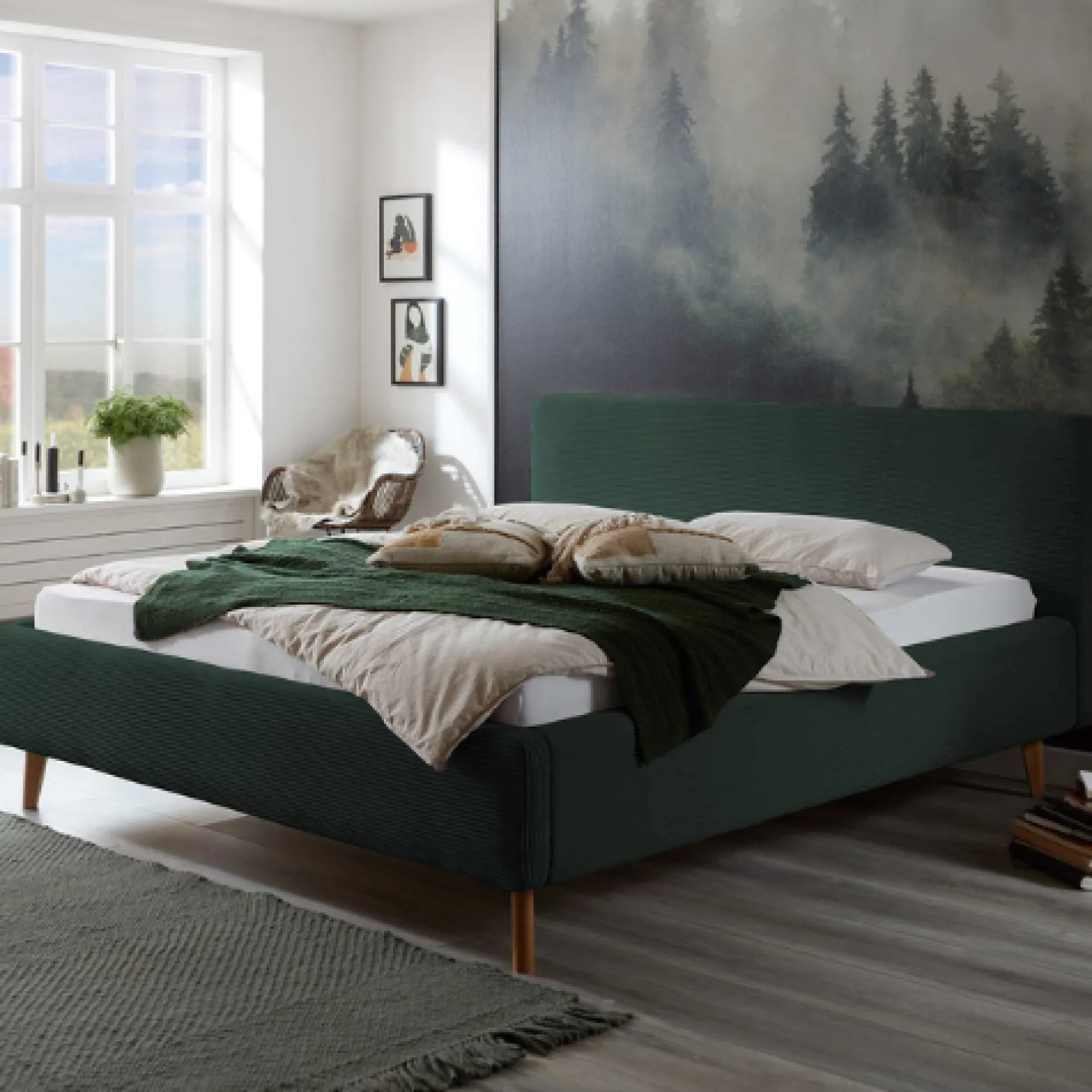 Doppelbett Madras 180x200cm Rippensamt - dunkelgrün