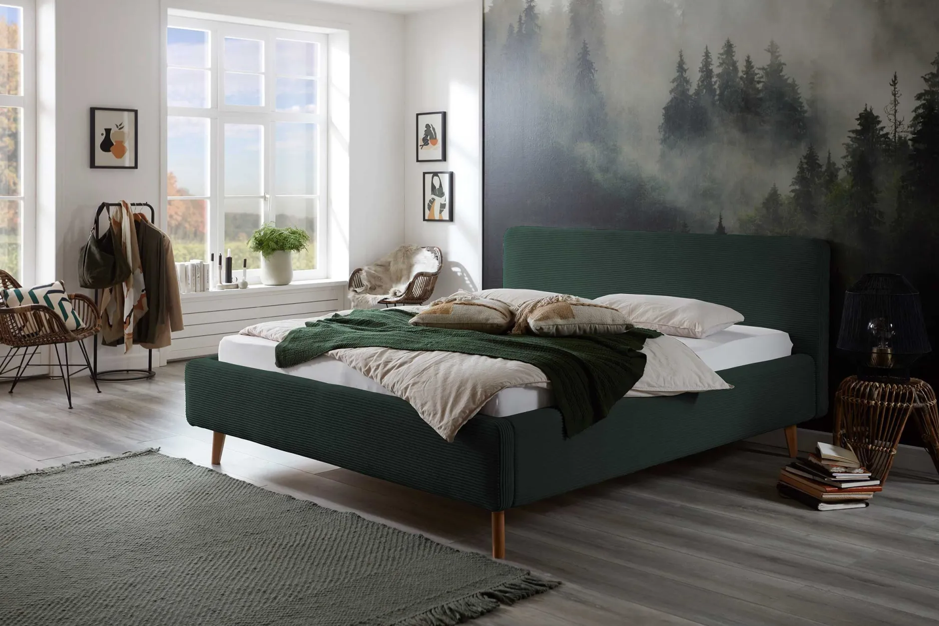 Doppelbett Madras 180x200cm Rippensamt - dunkelgrün