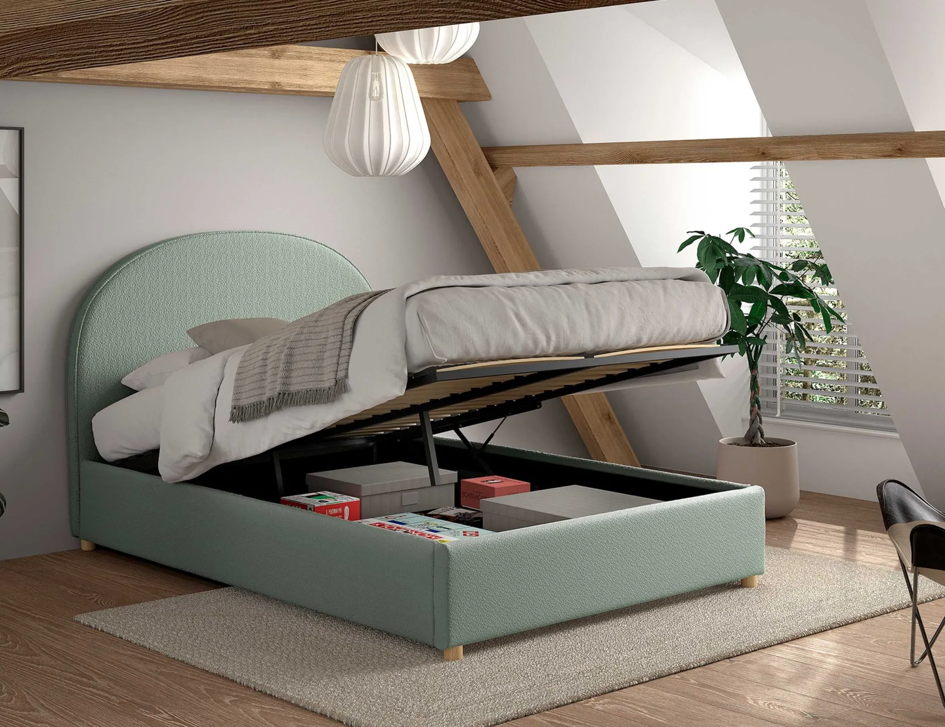 Doppelbett Maeva mit Nachttischen - 140x200cm - mit Stauraum - grün