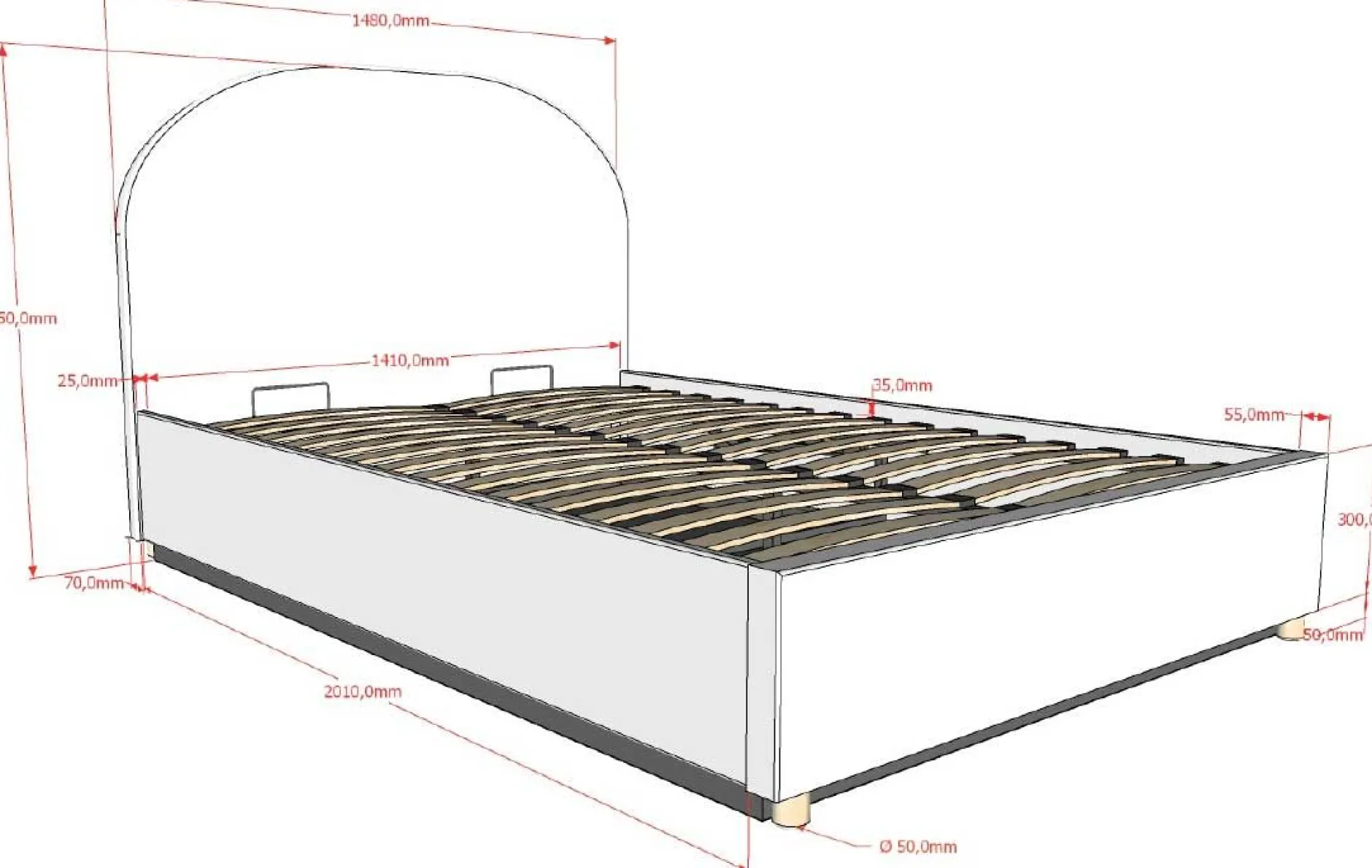 Doppelbett Maeva - 140x200cm - mit Lagerung - rosa