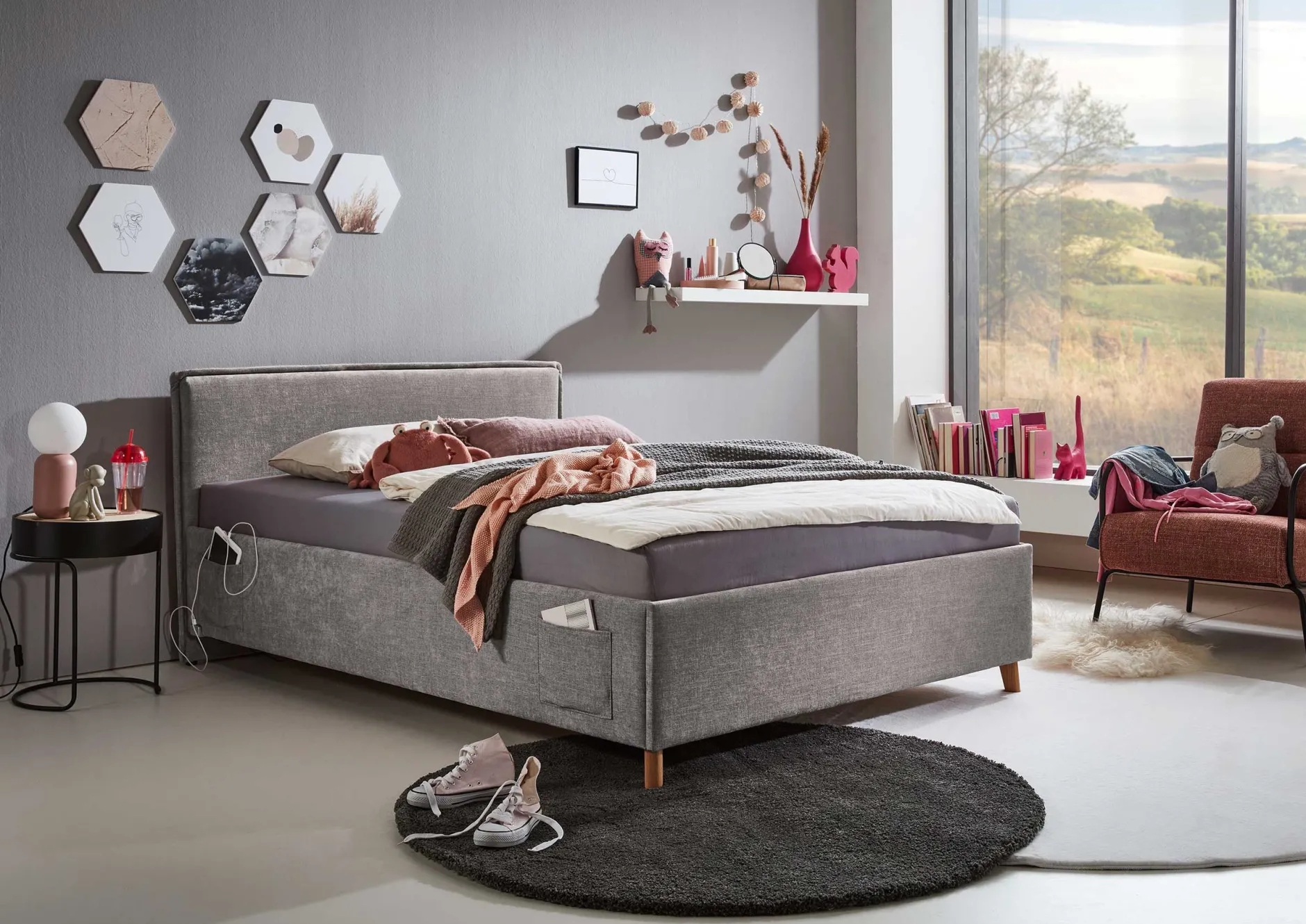 Doppelbett Ollie | 140 x 200 cm | Design Grau