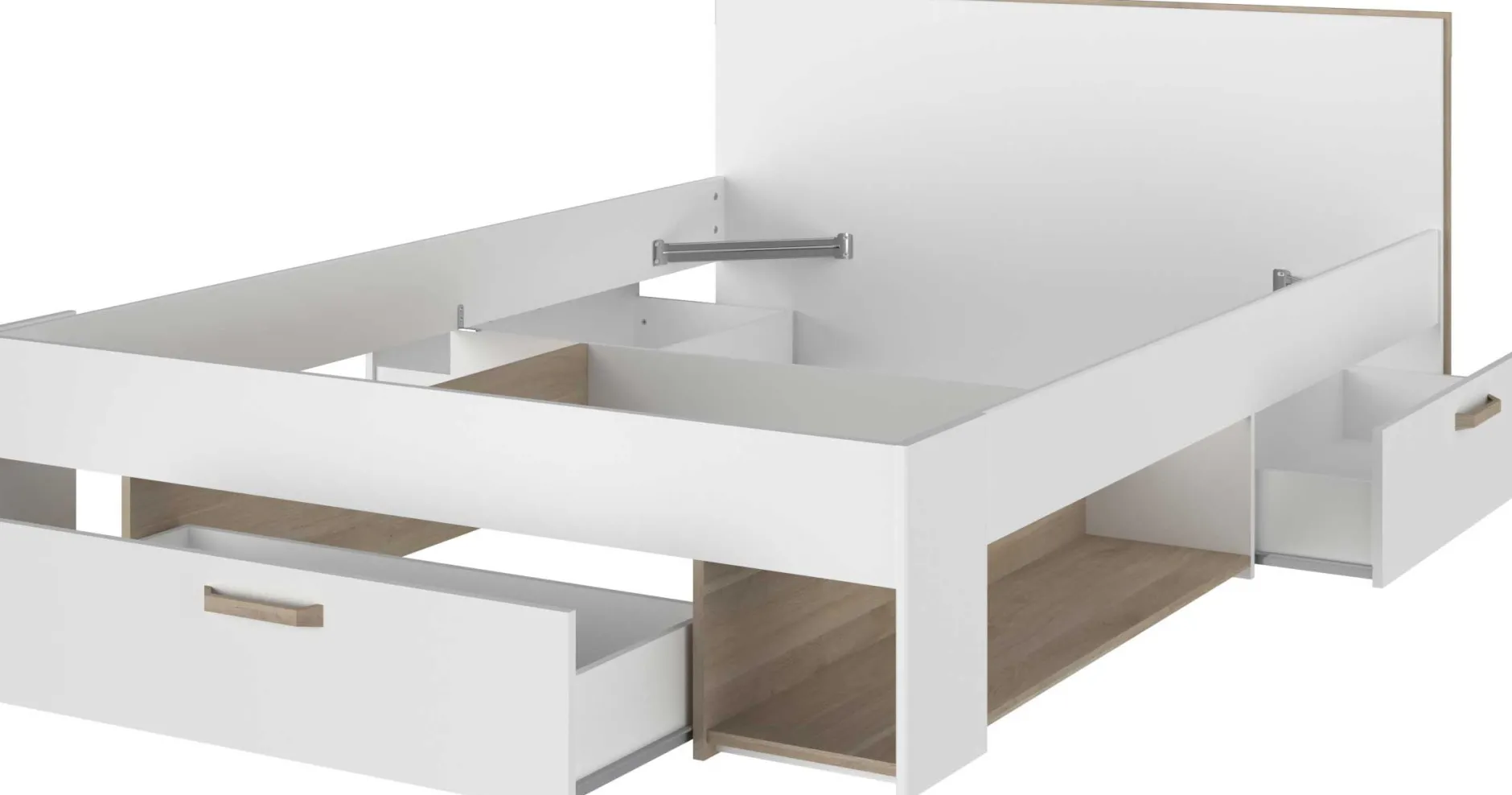 Doppelbett Sueno 140x200cm mit Stauraum - weiß/Eiche Dekor