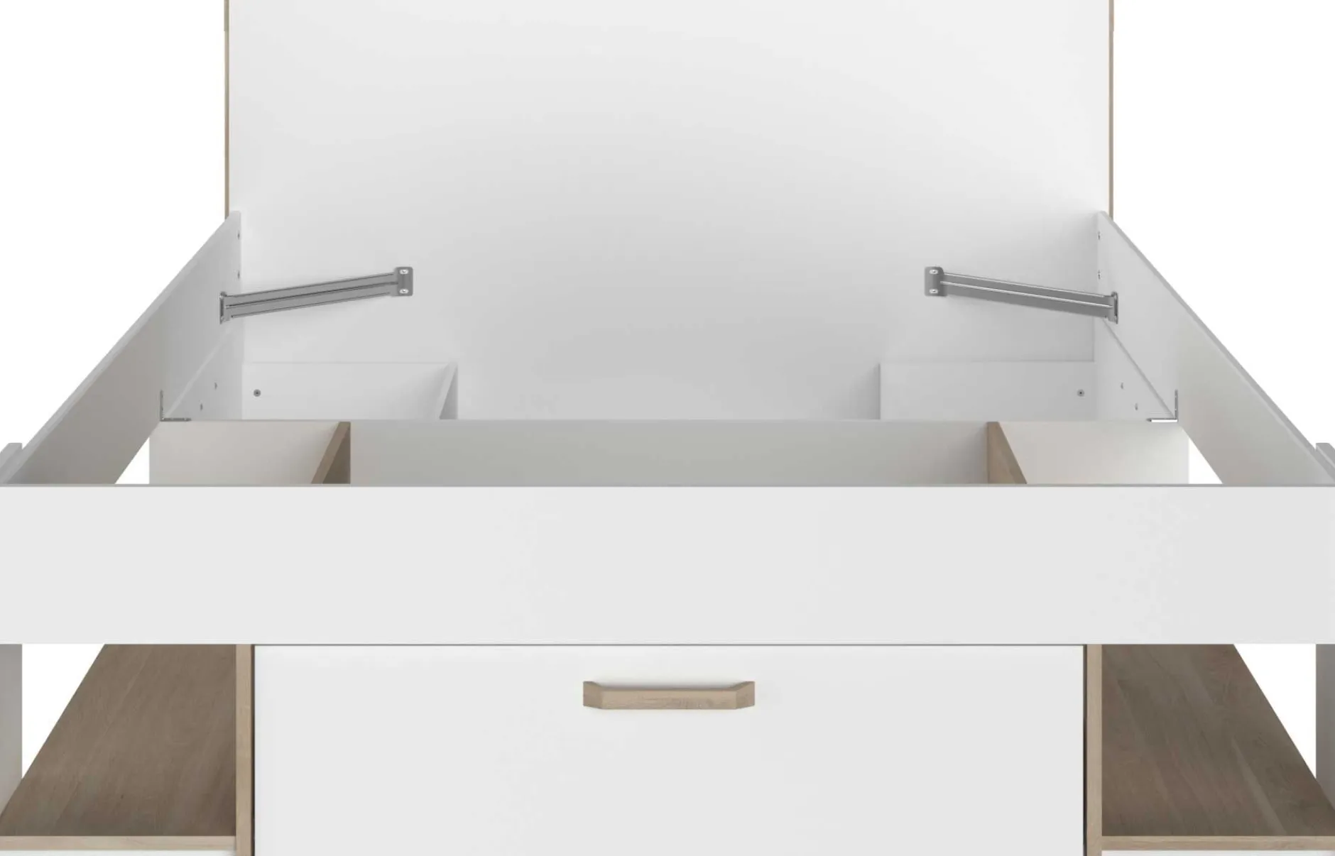 Doppelbett Sueno 140x200cm mit Stauraum - weiß/Eiche Dekor