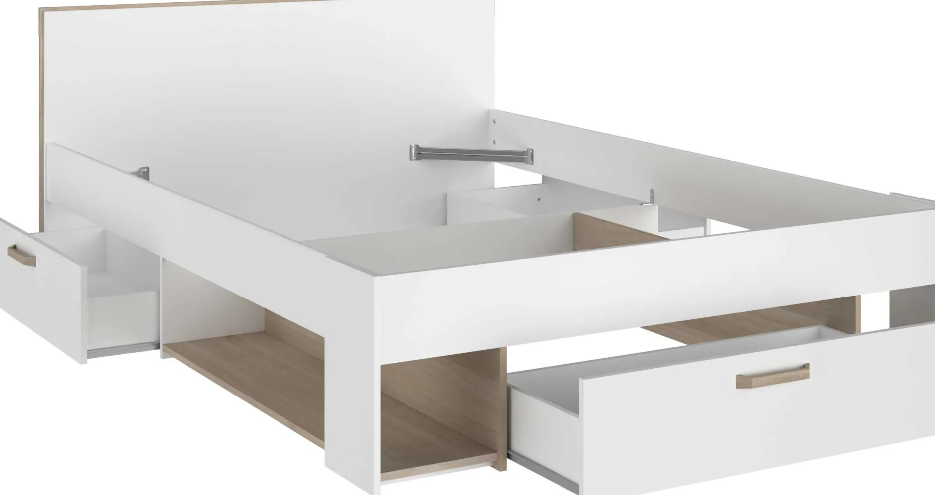 Doppelbett Sueno 140x200cm mit Stauraum - weiß/Eiche Dekor
