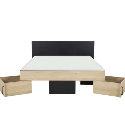 Doppelbett Swip 140x190cm, 2 Schubladen - Eiche Dekor/schwarz