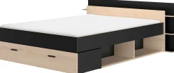 Doppelbett Tonight - 180x200cm - mit Schubladen - Eiche Dekor/schwarz