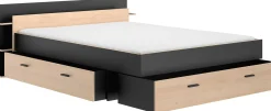 Doppelbett Tonight - 180x200cm - mit Schubladen - Eiche Dekor/schwarz
