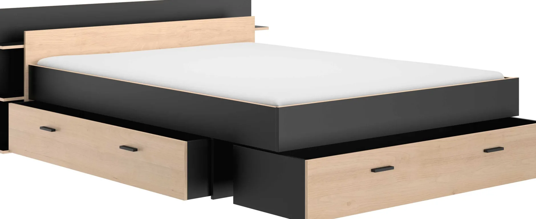 Doppelbett Tonight - 180x200cm - mit Schubladen - Eiche Dekor/schwarz