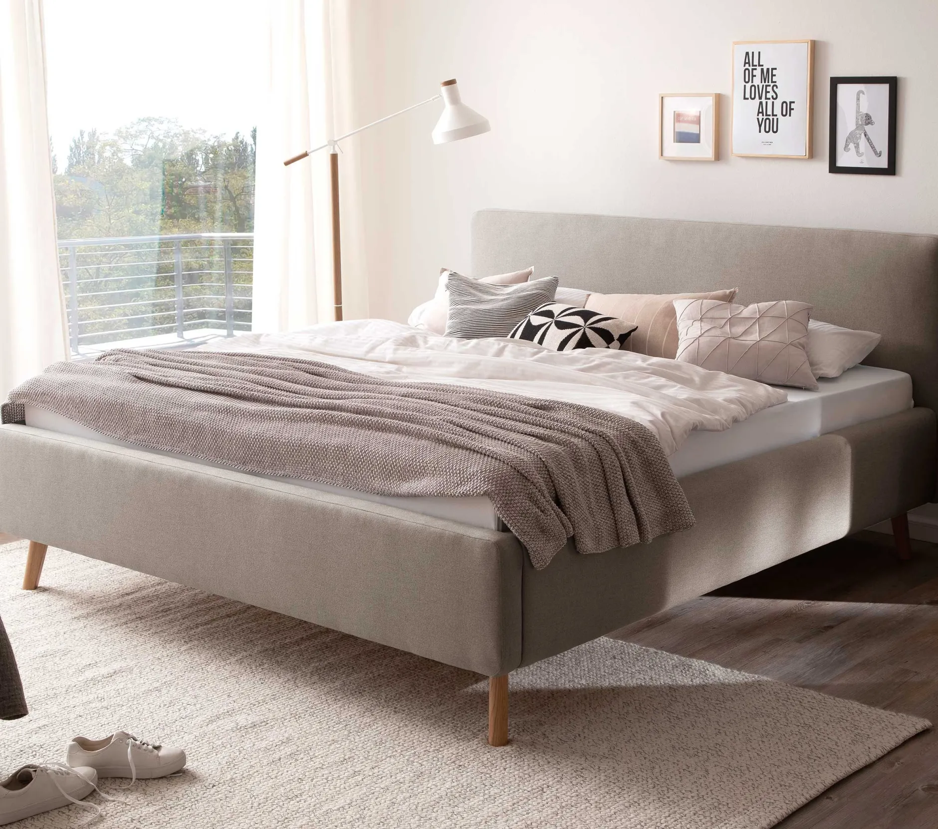 Doppelbett Tony 160x200cm mit Stauraum - taupe