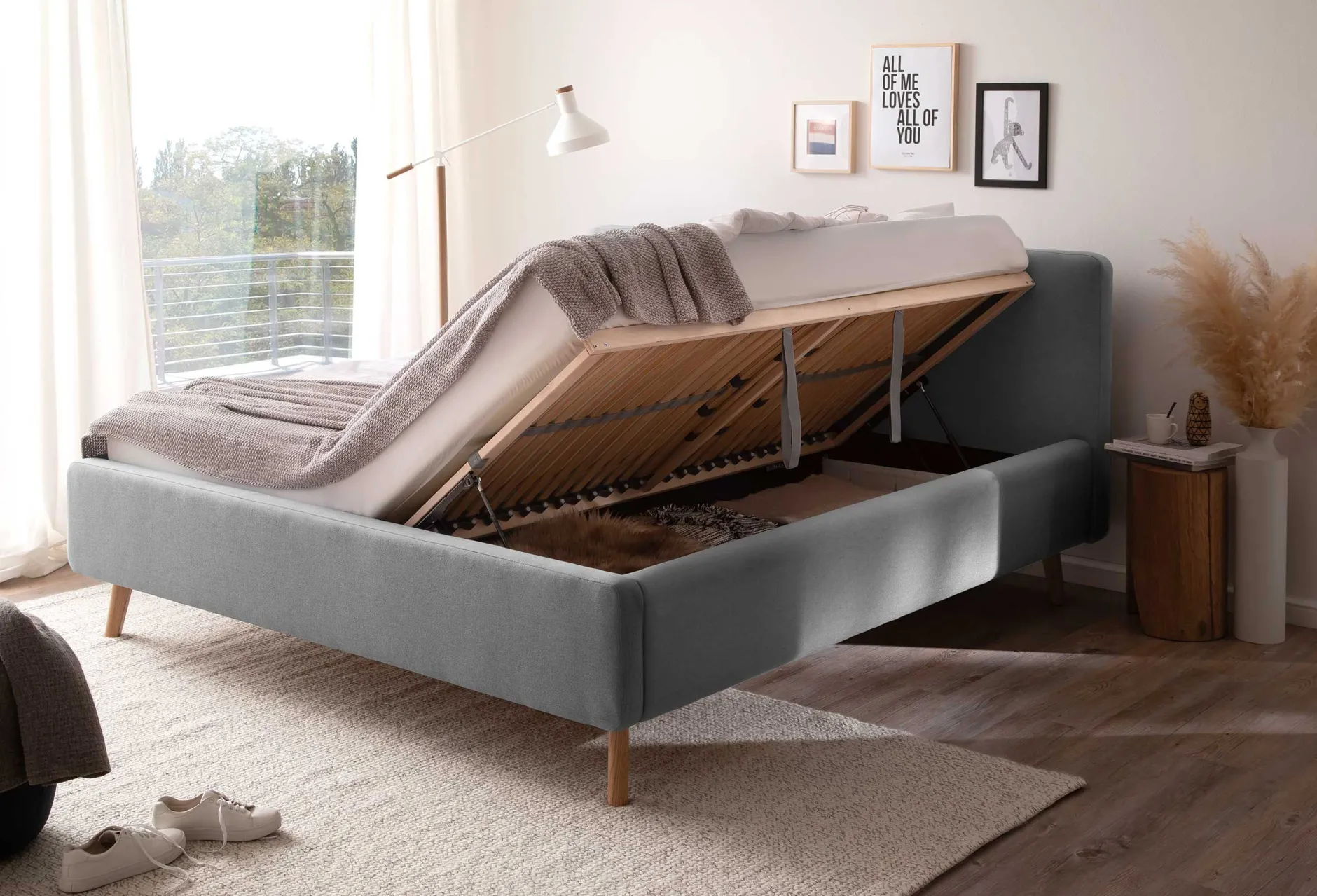Doppelbett Tony 160x200cm mit Stauraum - grau