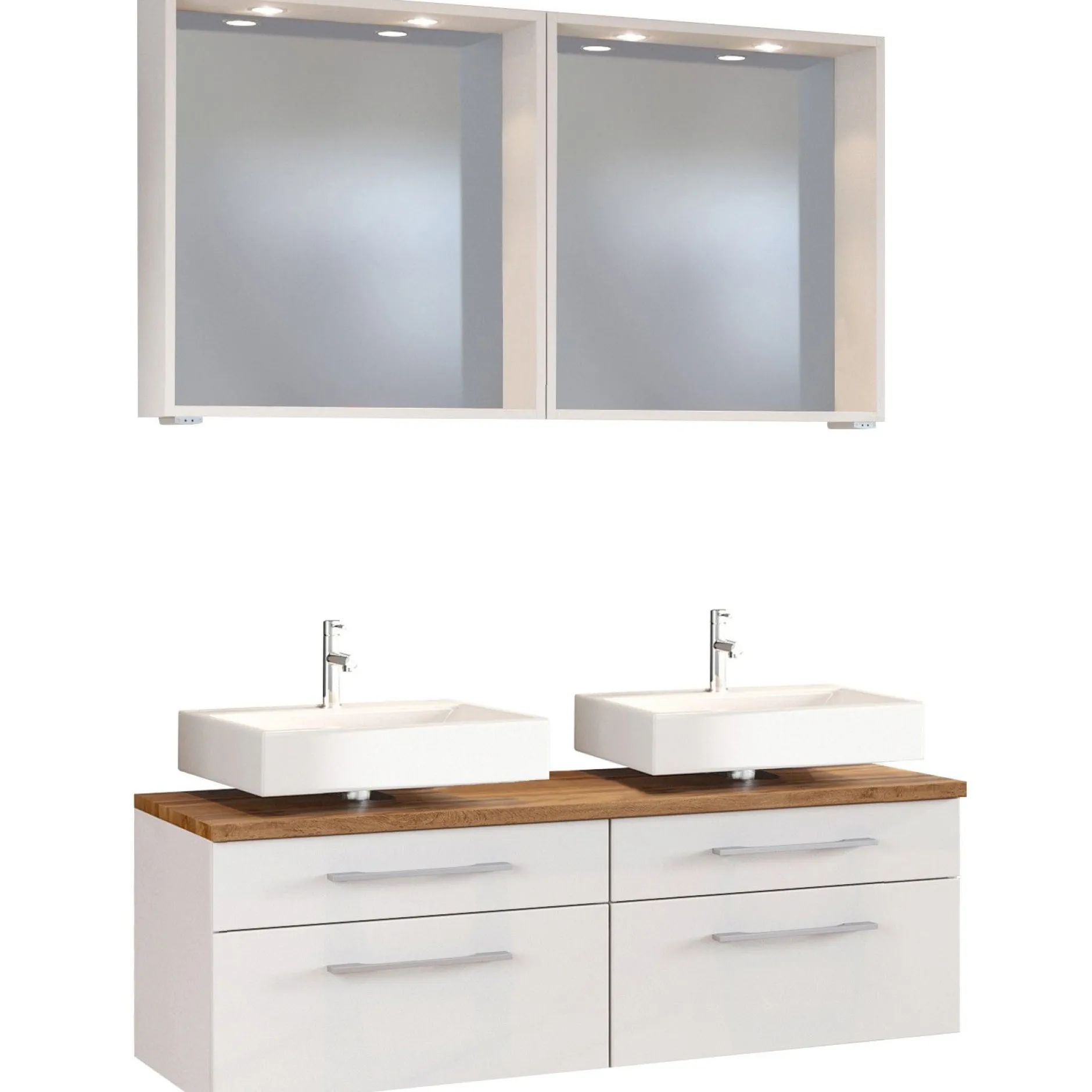 Doppelwaschtischschrank mit Spiegel Dasa 120cm 4 Schubladen - weiß