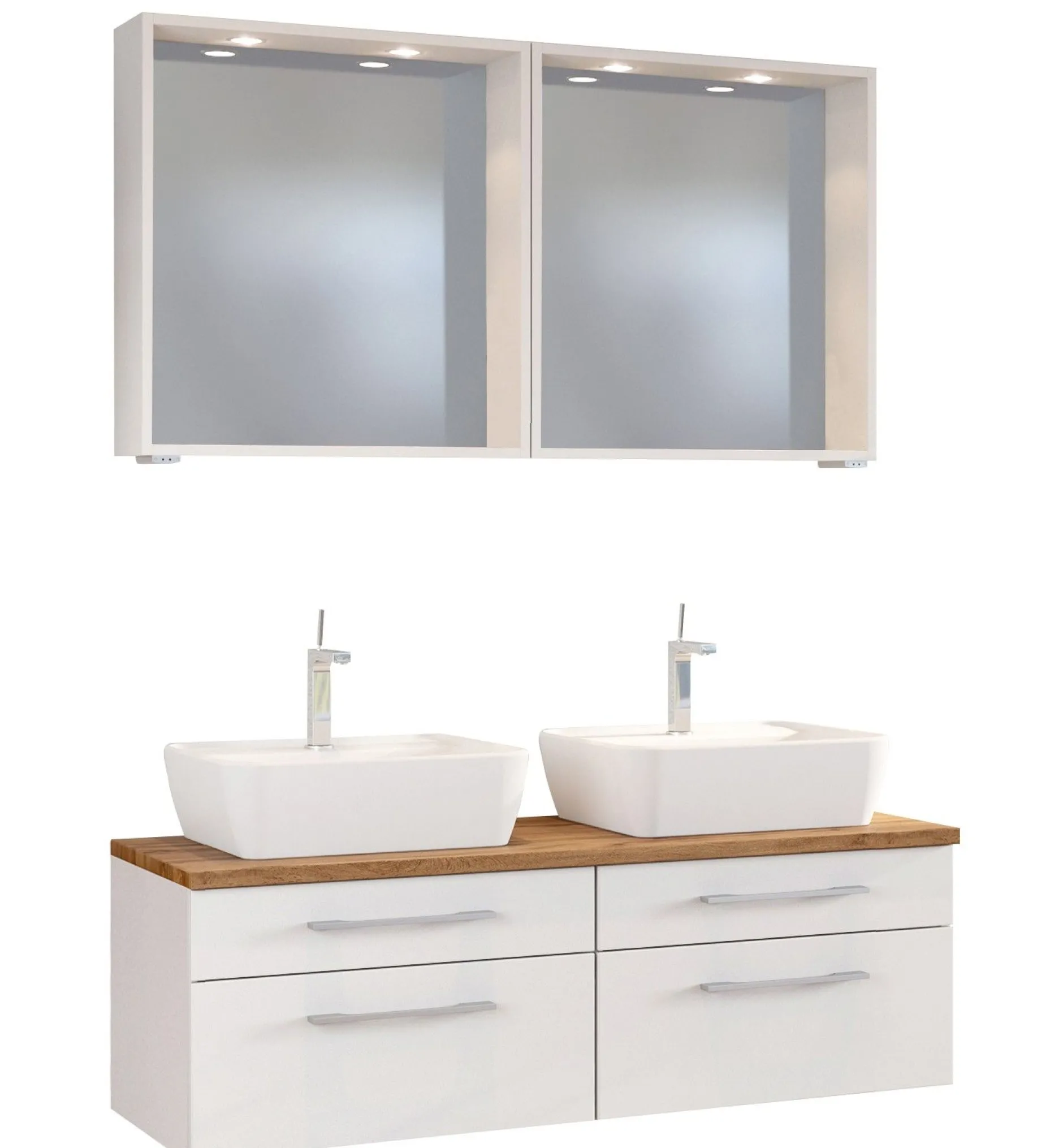 Doppelwaschtischschrank mit Spiegel Dasa 120cm 4 Schubladen - weiß