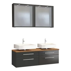 Doppelwaschtisch-Unterschrank mit Spiegel Dasa 120cm 4 Schubladen - graphit/mattgrau