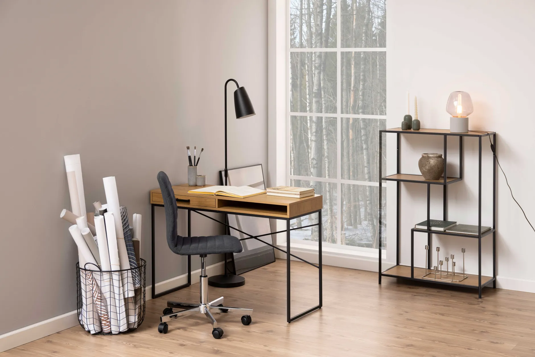 Dover Schreibtisch 110cm - mit Ablageschublade - Wildeiche